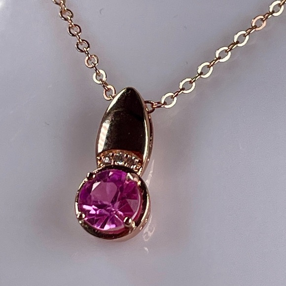 14K Rolled Sapphire Gold Pendant. 18" adj chain - Picture 8 of 10